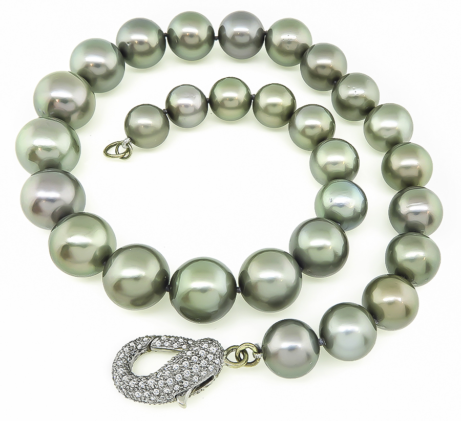 Estate South Sea Pearl 1.50ct Diamond Necklace