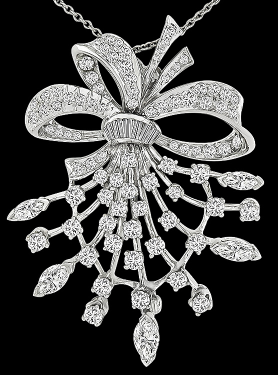 1950s 2.75ct Diamond Floral Pin / Pendant