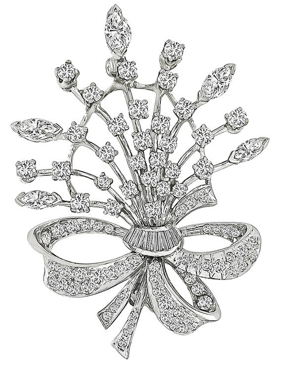 1950s 2.75ct Diamond Floral Pin / Pendant