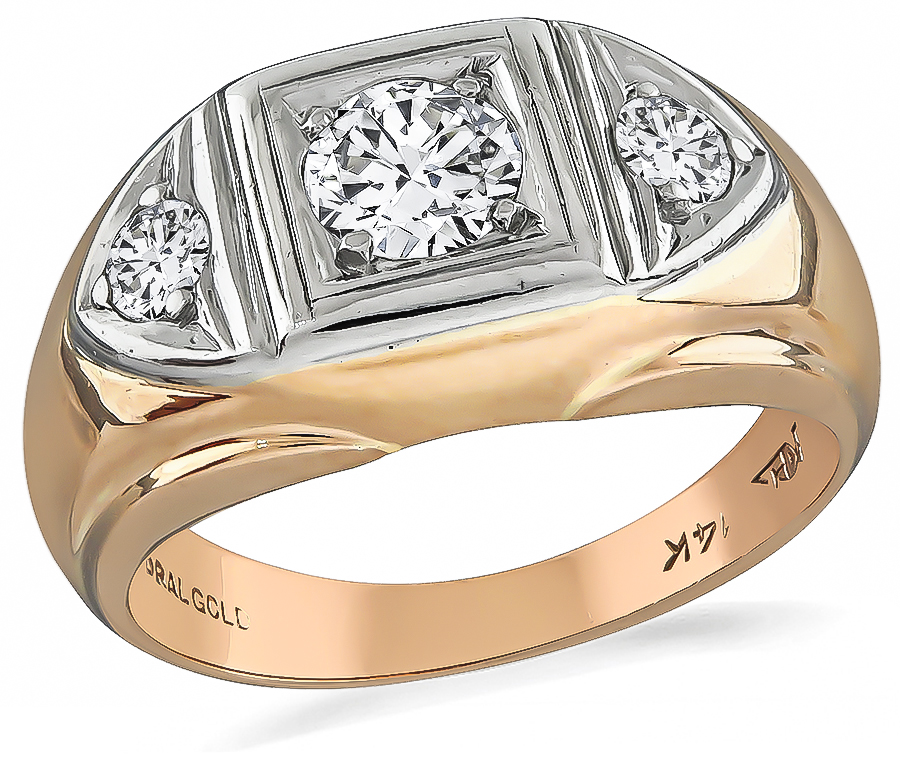 Estate 0.50ct Diamond Pink and White Gold Men's Ring