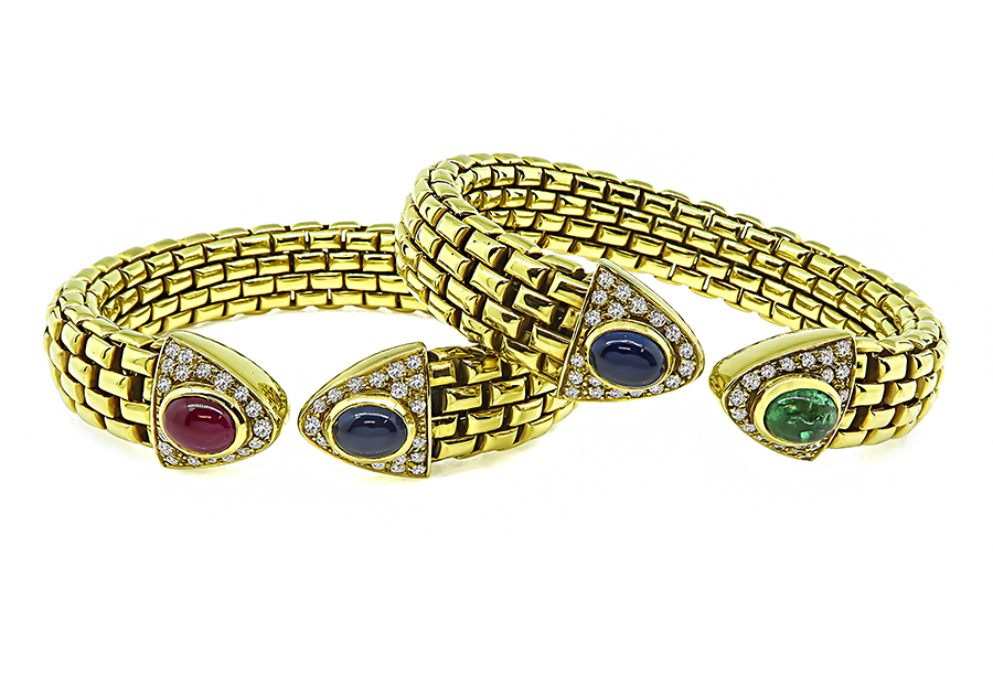 Estate 1.50ct Diamond Precious Stone Gold Bangle Set