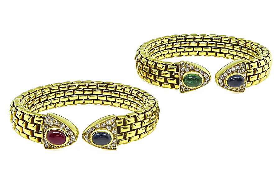 Estate 1.50ct Diamond Precious Stone Gold Bangle Set