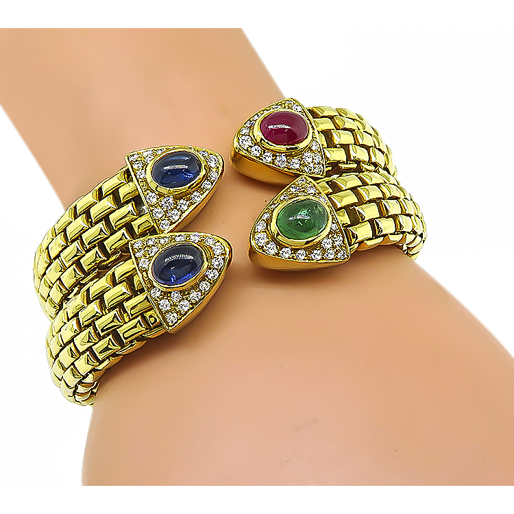 Estate 1.50ct Diamond Precious Stone Gold Bangle Set