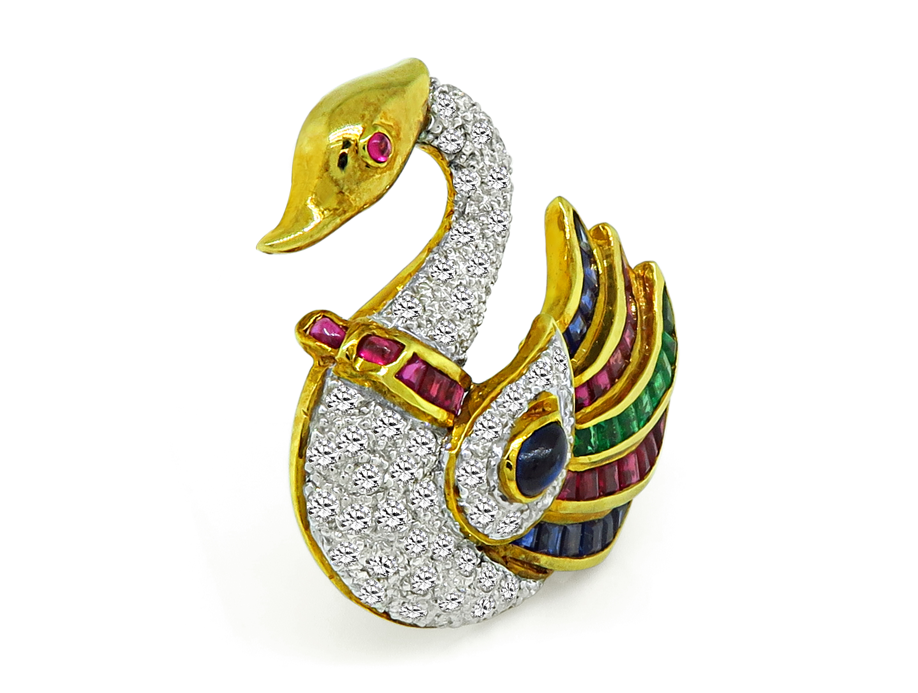 Estate 0.75ct Diamond 1.00ct Precious Stone Gold Swan Pin