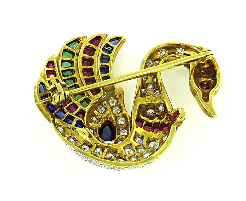 Estate 0.75ct Diamond 1.00ct Precious Stone Gold Swan Pin