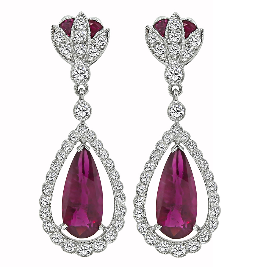 Estate 3.38ct Rubellite 0.50ct Diamond Dangling Earrings