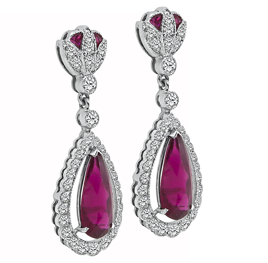 Estate 3.38ct Rubellite 0.50ct Diamond Dangling Earrings