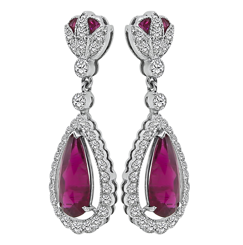 Estate 3.38ct Rubellite 0.50ct Diamond Dangling Earrings