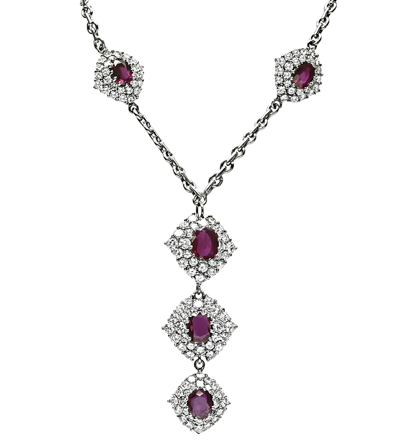 Estate 4.00ct Diamond 5.00ct Ruby Gold Necklace