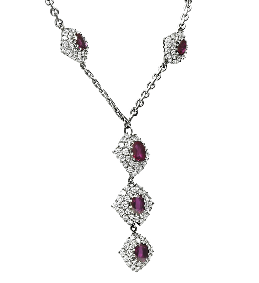 Estate 4.00ct Diamond 5.00ct Ruby Gold Necklace