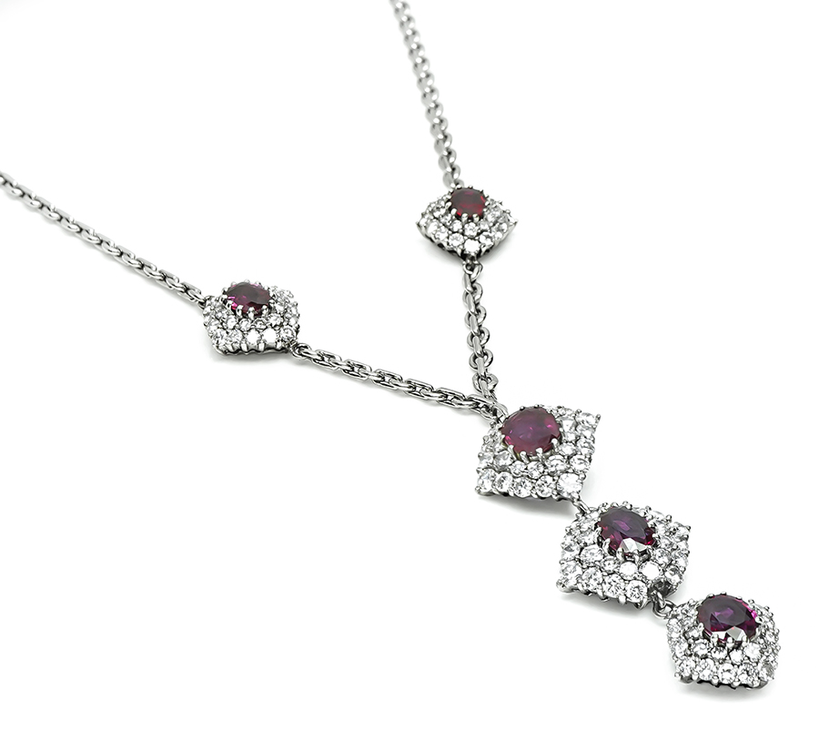 Estate 4.00ct Diamond 5.00ct Ruby Gold Necklace