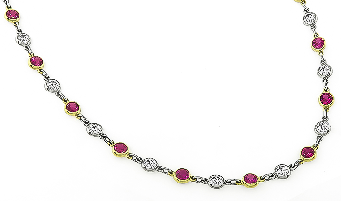 Estate 2.98ct Diamond 3.50ct Ruby By The Yard Necklace