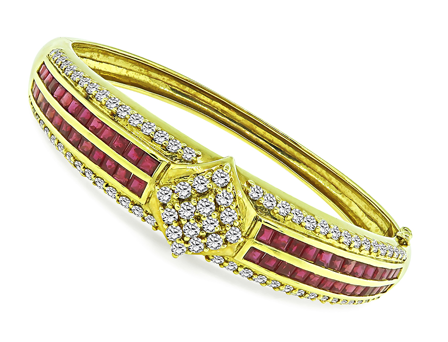 Estate 2.25ct Diamond 2.00ct Ruby Gold Bangle