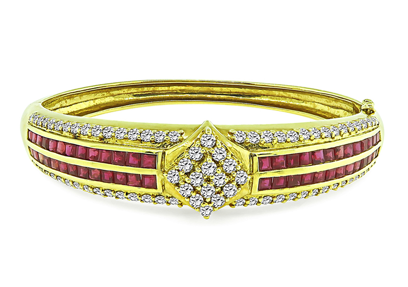 Estate 2.25ct Diamond 2.00ct Ruby Gold Bangle