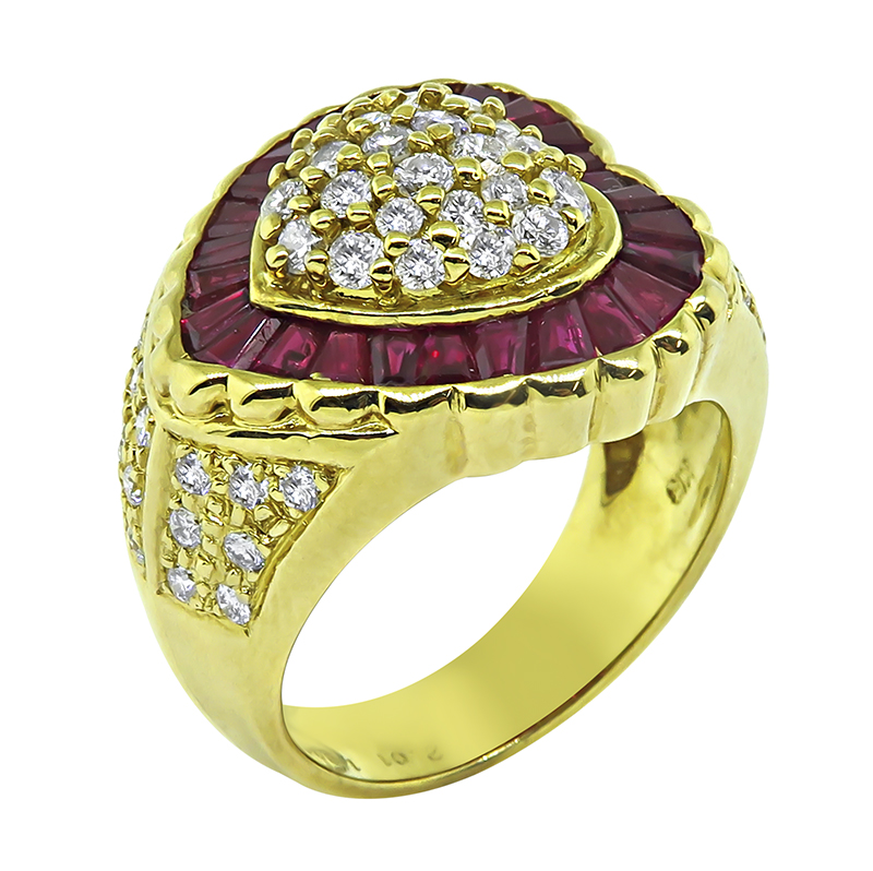 Estate 2.01ct Ruby 1.09ct Diamond Gold Heart Ring