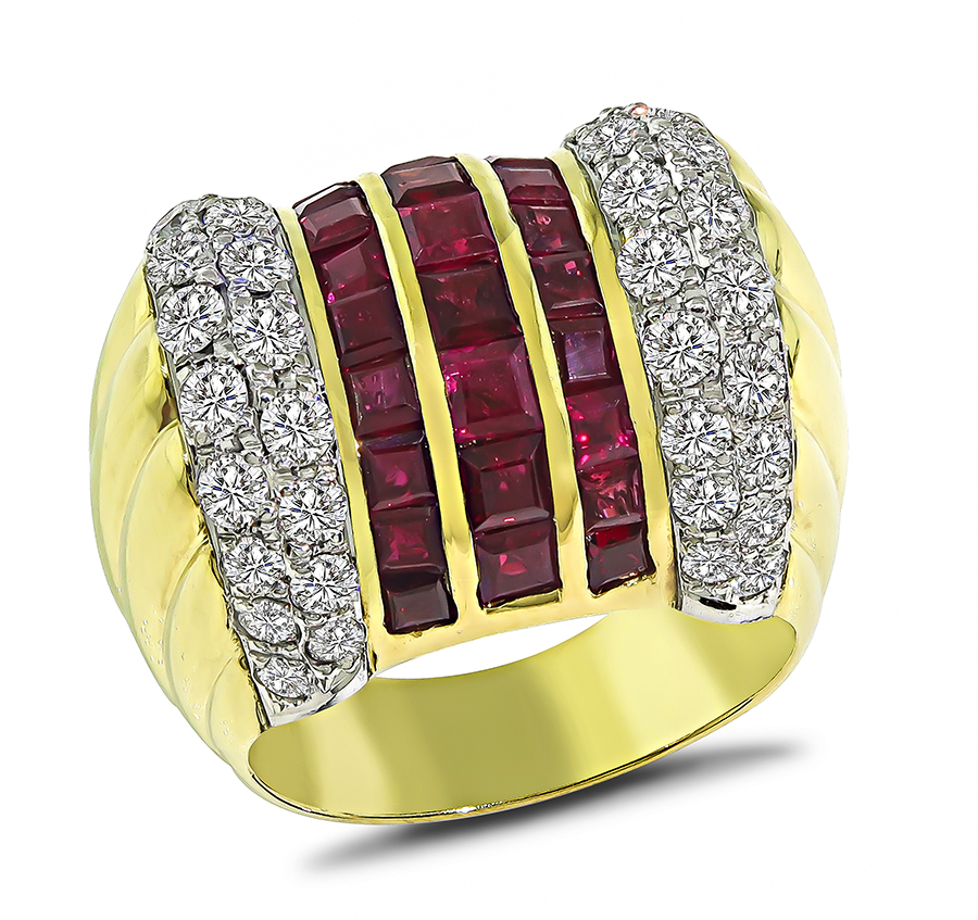 Estate 1.52ct Diamond 2.92ct Ruby Gold Ring