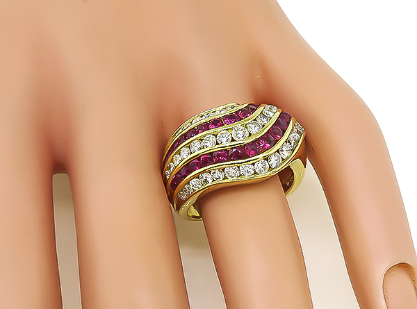 Estate 1.70ct Diamond 1.39ct Ruby Gold Ring
