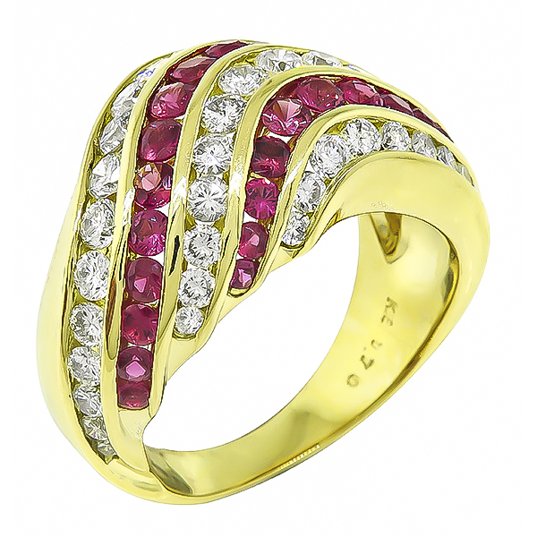 Estate 1.70ct Diamond 1.39ct Ruby Gold Ring