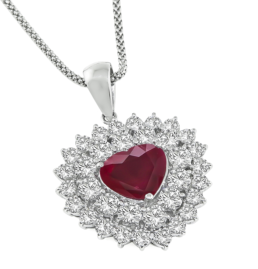 Estate 3.01ct Diamond 1.99ct Ruby Heart Pendant Necklace