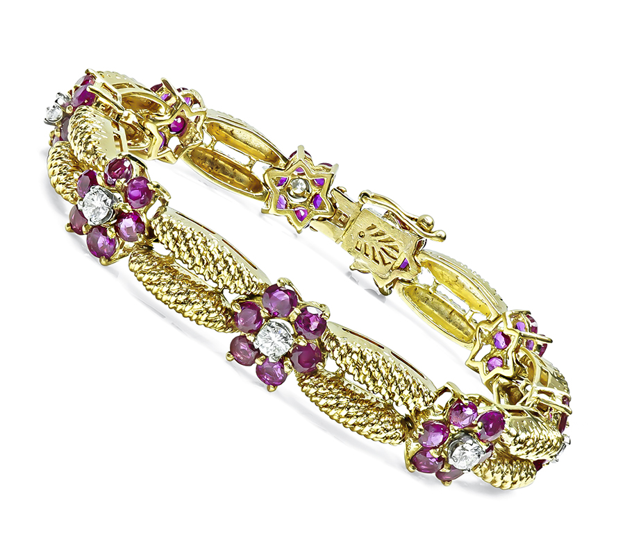 Estate 5.00ct Ruby 0.70ct Diamond Gold Bracelet