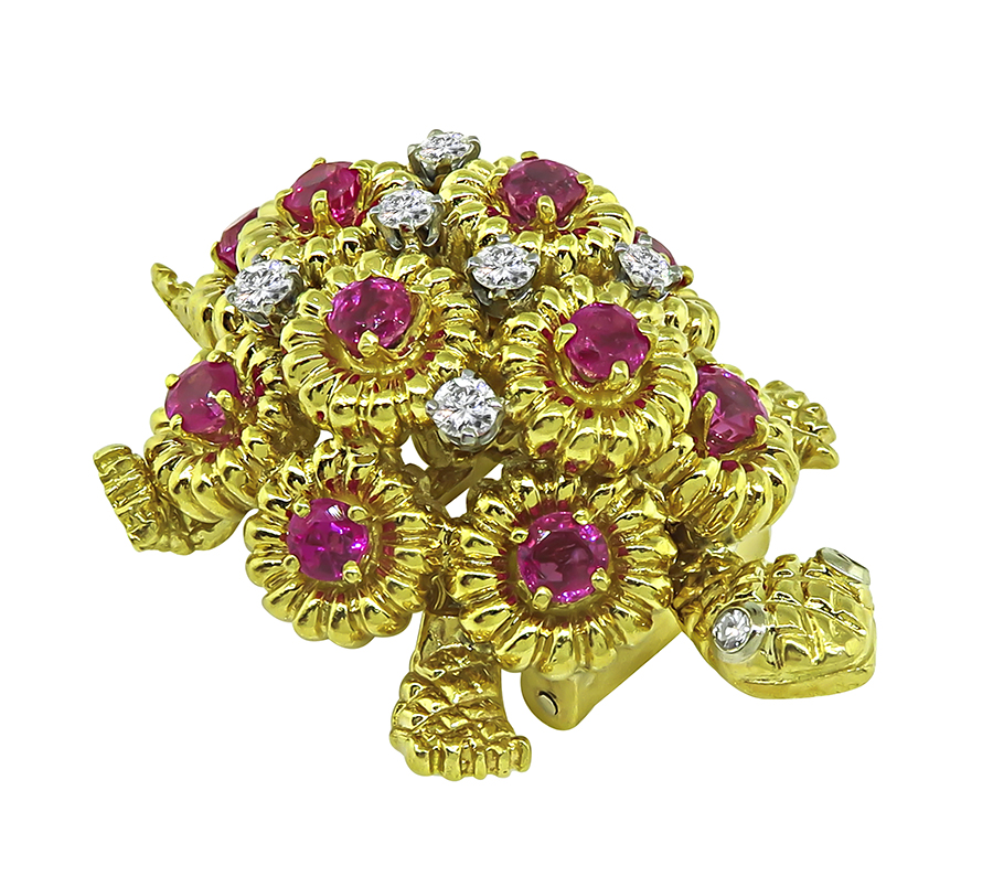 Estate 2.00ct Ruby 0.40ct Diamond Gold Turtle Pin