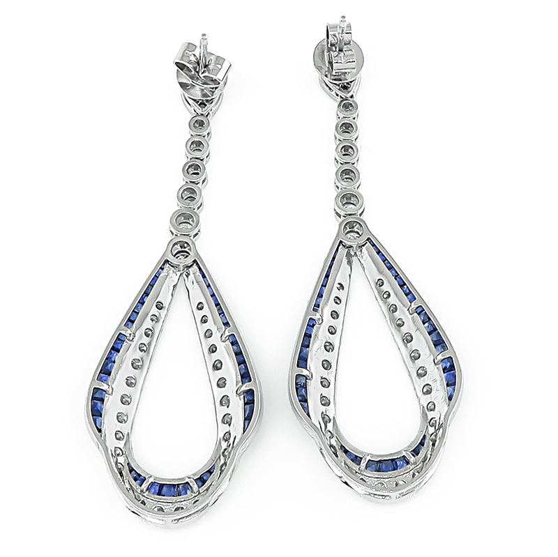 Estate 2.50ct Diamond 2.00ct Sapphire Dangling Earrings