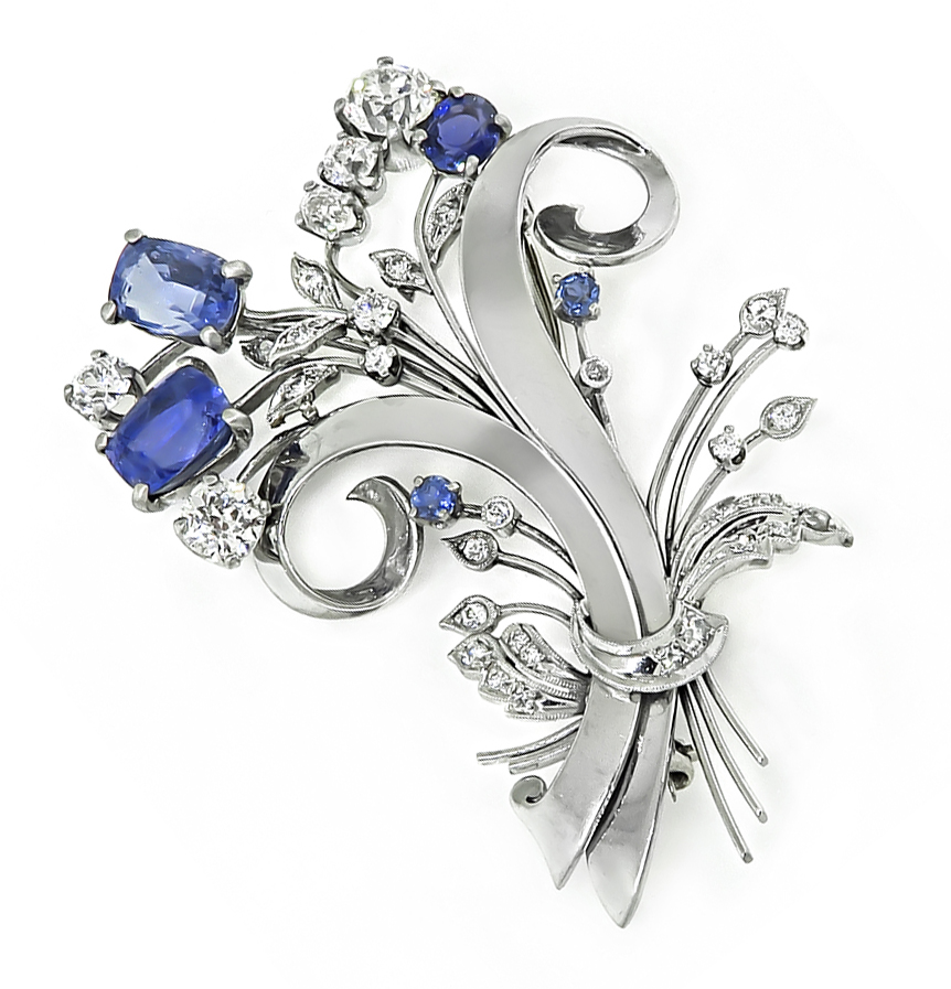 1950s Sapphire Diamond Gold Pin