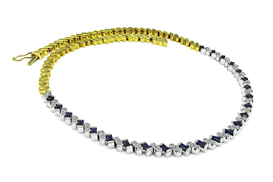 Estate 2.00ct Diamond 1.50ct Sapphire Two Tone Yellow and White Gold Necklace