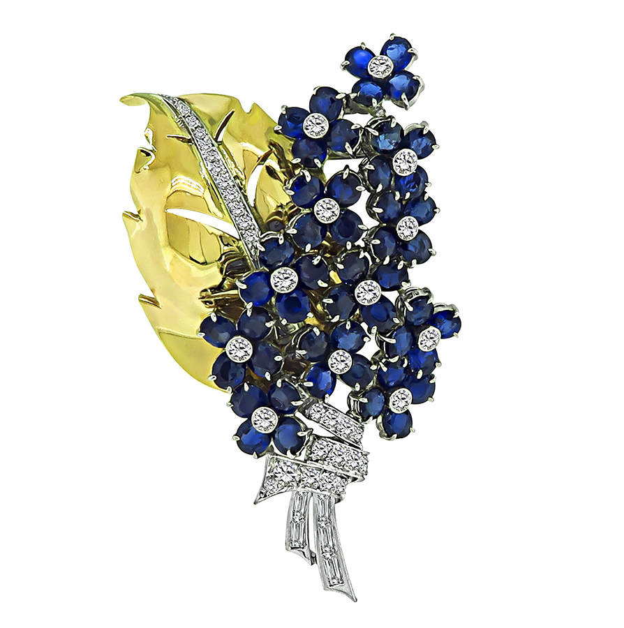 Estate 7.00ct Sapphire 0.75ct Diamond Bouquet Pin