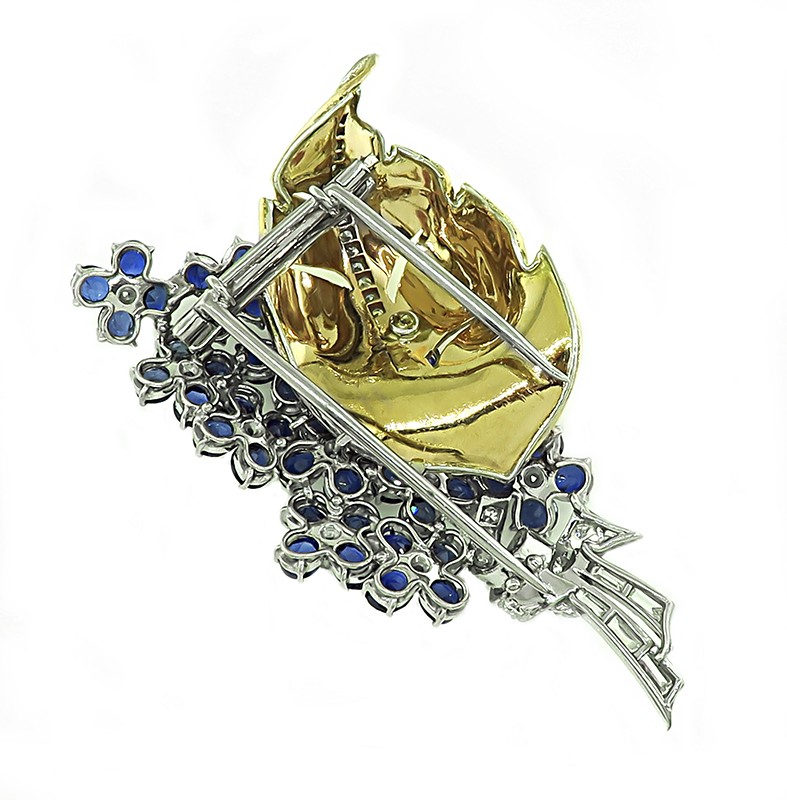 Estate 7.00ct Sapphire 0.75ct Diamond Bouquet Pin