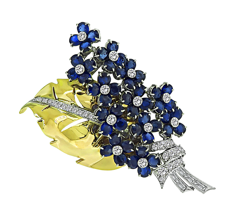 Estate 7.00ct Sapphire 0.75ct Diamond Bouquet Pin