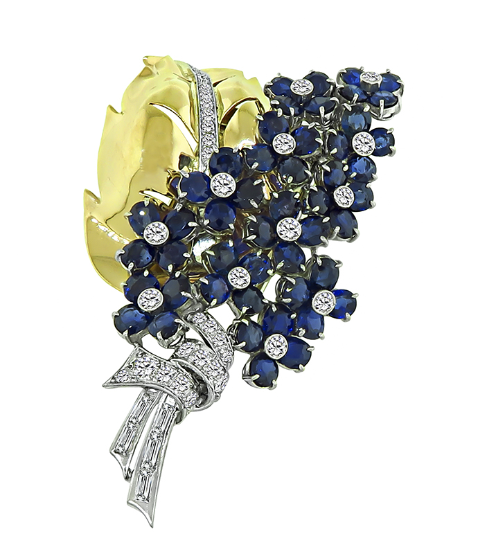 Estate 7.00ct Sapphire 0.75ct Diamond Bouquet Pin