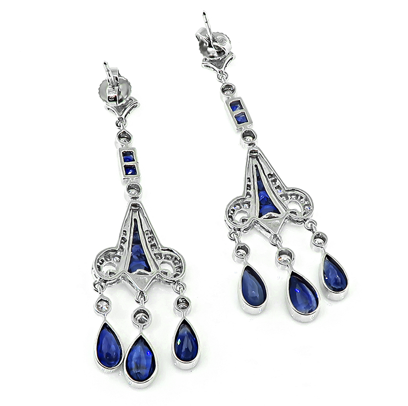 Estate 5.30ct Sapphire 1.05ct Diamond Chandelier Earrings