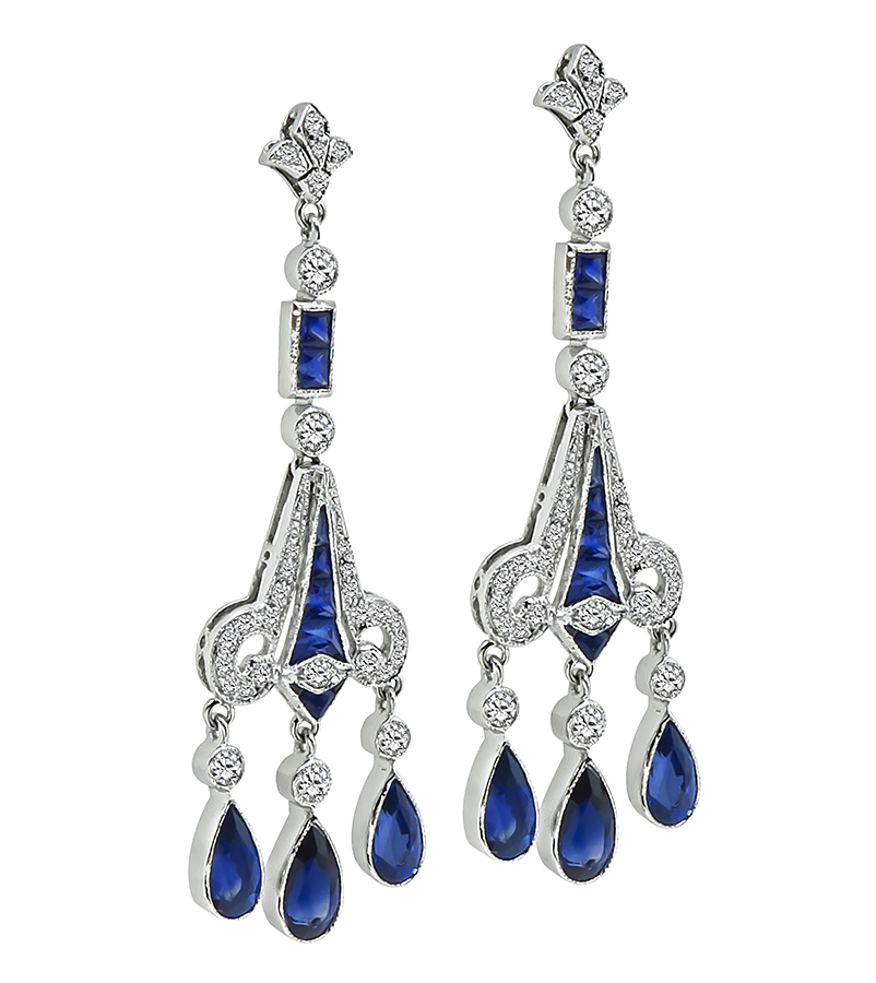 Estate 5.30ct Sapphire 1.05ct Diamond Chandelier Earrings