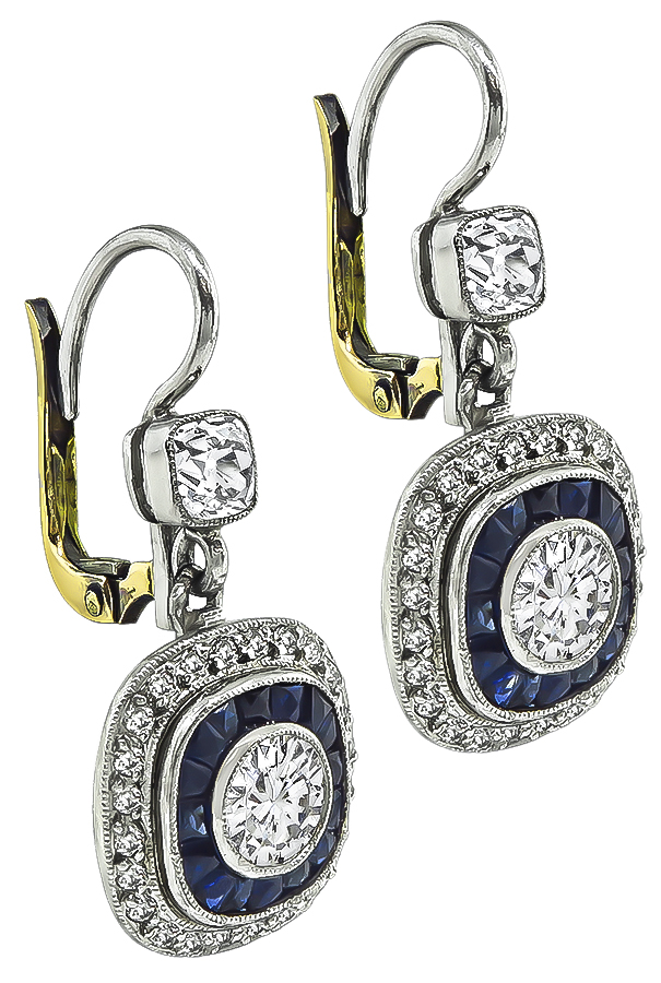 Estate 1.75ct Diamond Sapphire Earrings