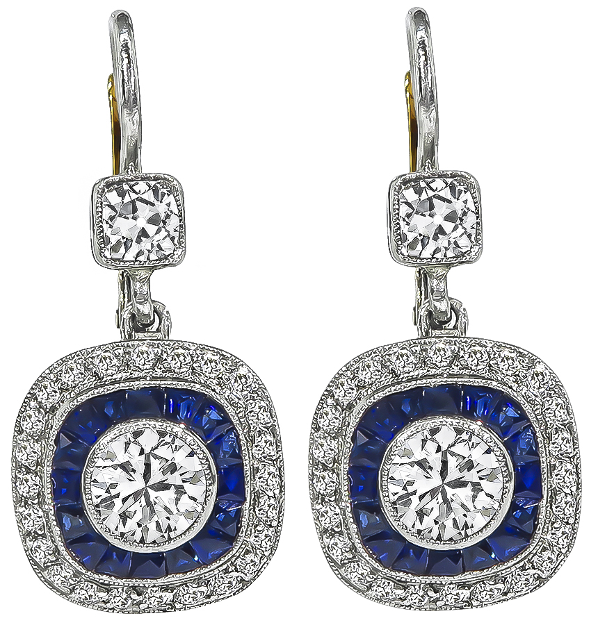 Estate 1.75ct Diamond Sapphire Earrings