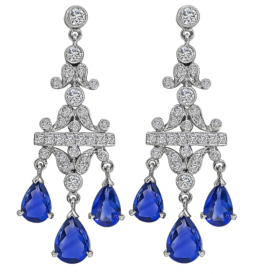 Estate 3.00ct Sapphire 1.00ct Diamond Chandelier Earrings