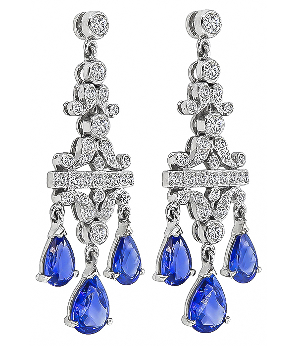 Estate 3.00ct Sapphire 1.00ct Diamond Chandelier Earrings