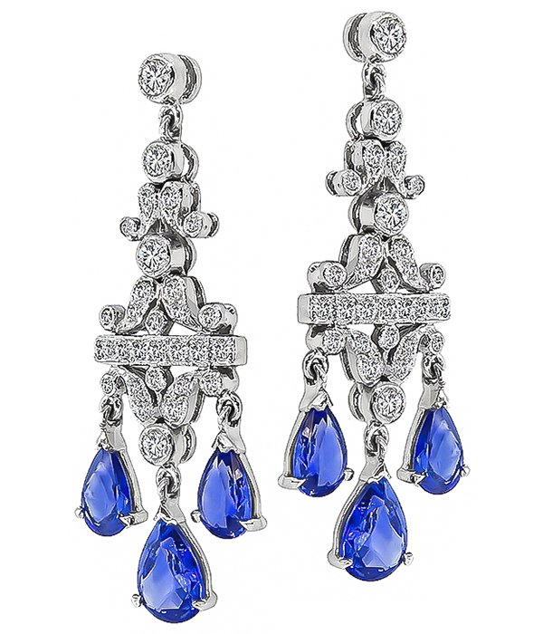 Estate 3.00ct Sapphire 1.00ct Diamond Chandelier Earrings