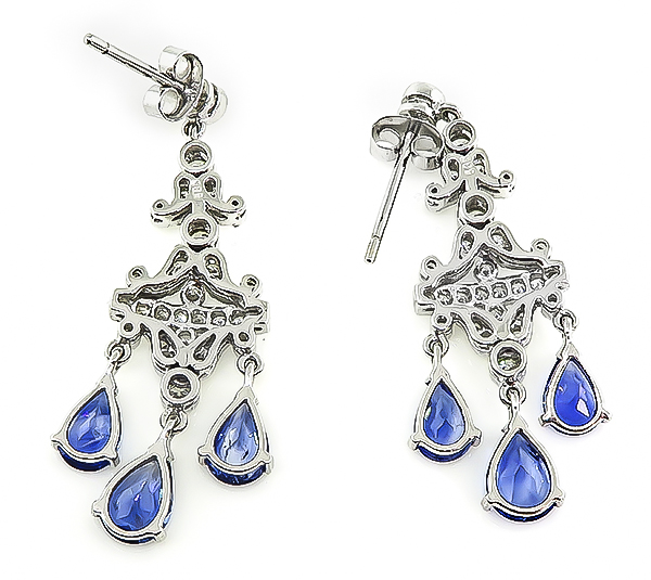 Estate 3.00ct Sapphire 1.00ct Diamond Chandelier Earrings