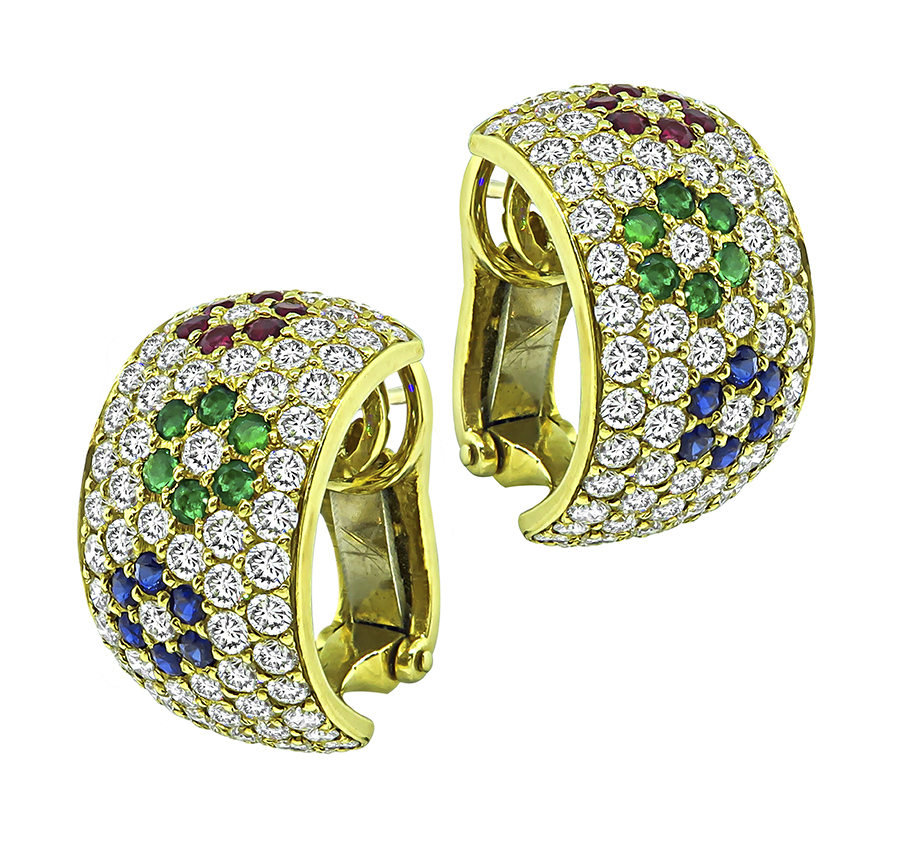 Diamond Sapphire Emerald and Ruby Earrings