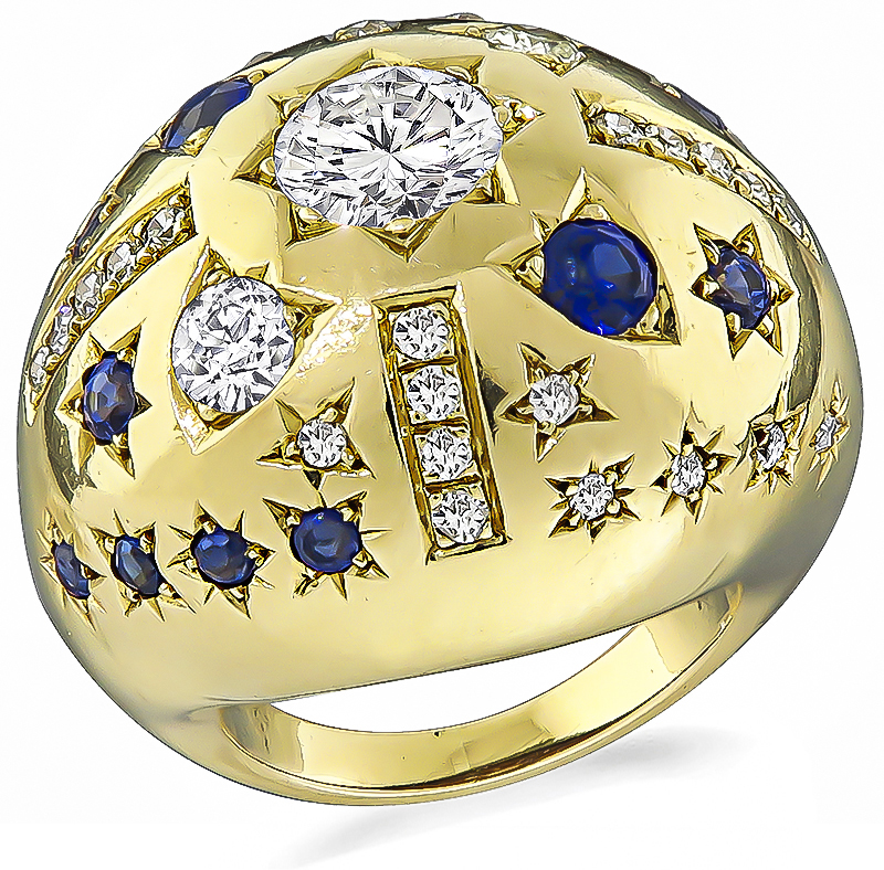 Vintage 1.80ct Diamond Sapphire Bombe Ring