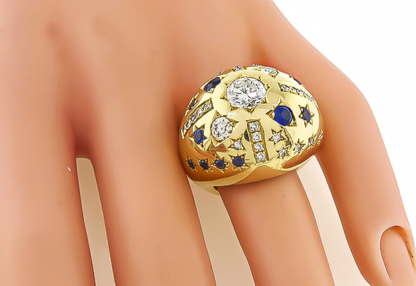Vintage 1.80ct Diamond Sapphire Bombe Ring