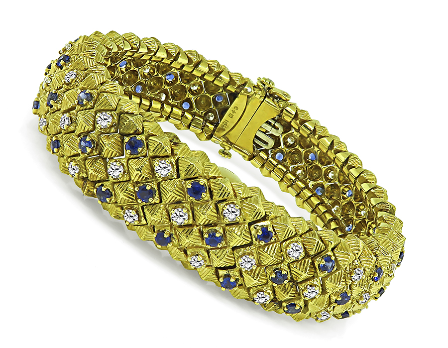 Estate 1.50ct Diamond 2.00ct Sapphire Yellow Gold Watch Bracelet