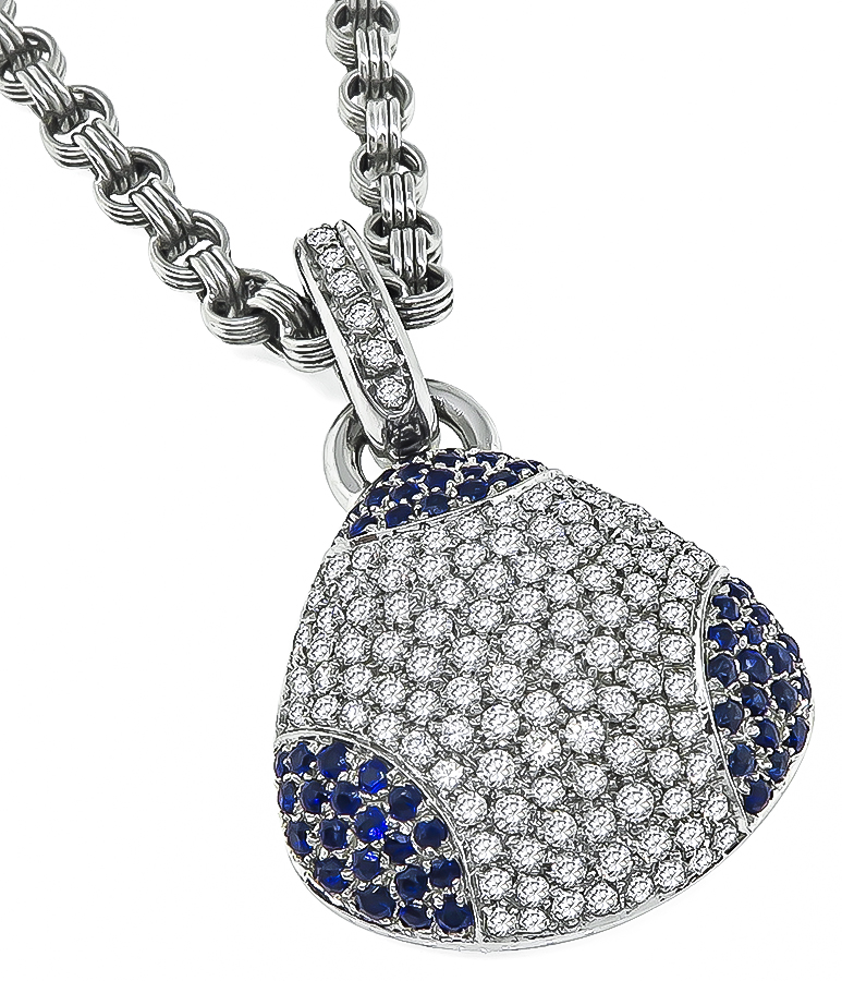 Estate 3.00ct Diamond 1.50ct Sapphire Pendant Necklace