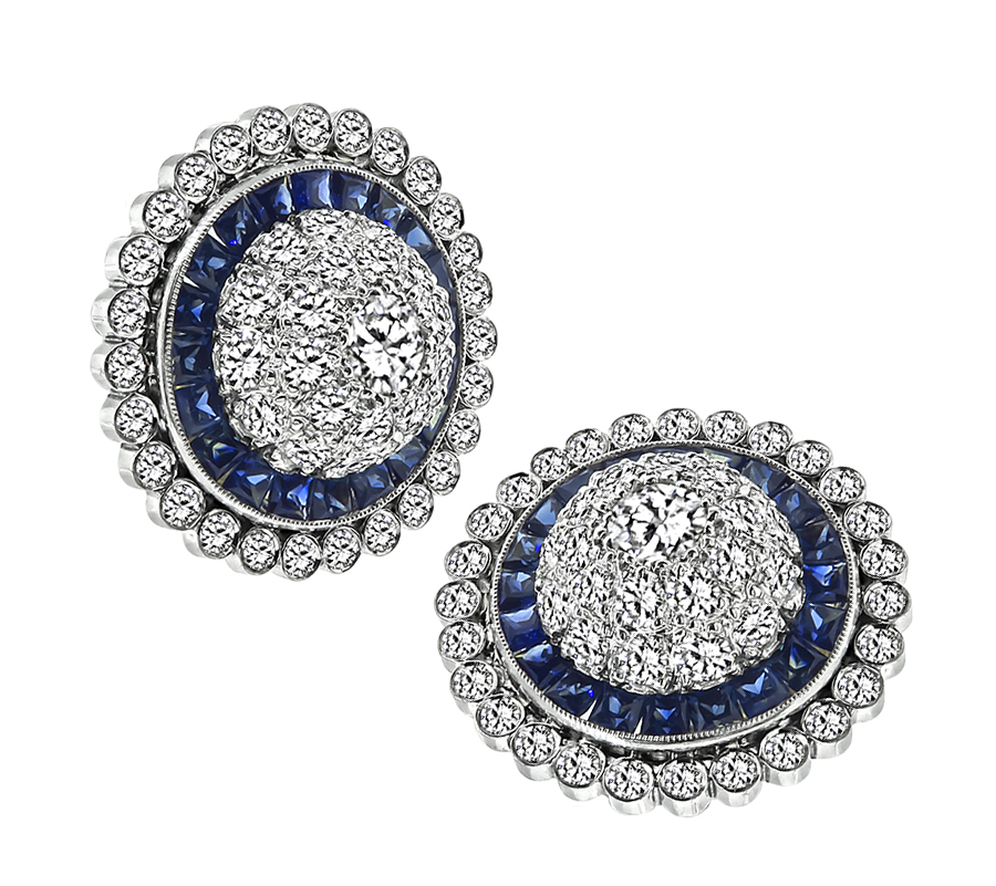 Estate 3.00ct Diamond 1.20ct Sapphire Earrings