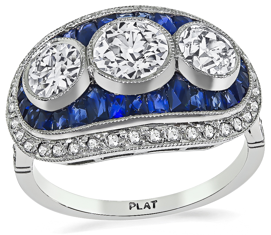 Estate 1.25ct Diamond 1.00ct Sapphire Ring