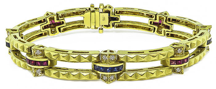 Estate 1.00ct Diamond 0.80ct Sapphire 0.80ct Ruby Gold Bracelet