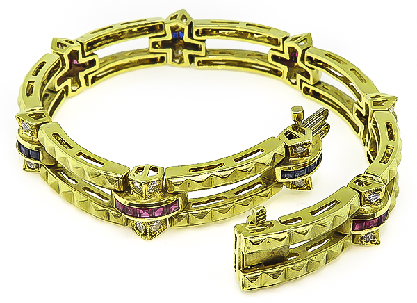 Estate 1.00ct Diamond 0.80ct Sapphire 0.80ct Ruby Gold Bracelet