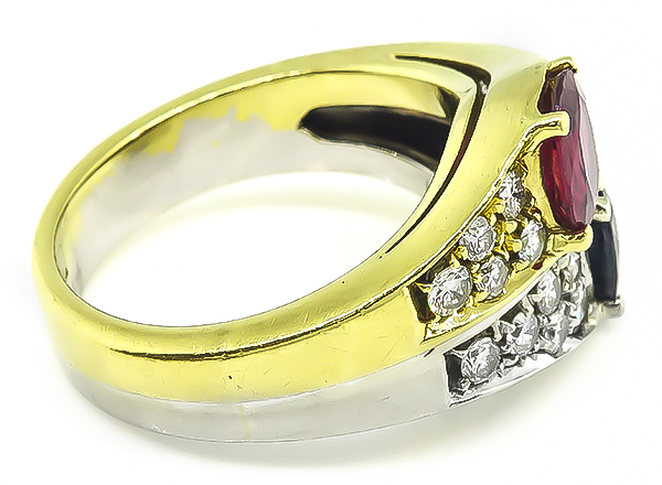 Estate 1.00ct Sapphire 1.00ct Ruby 0.95ct Diamond Ring